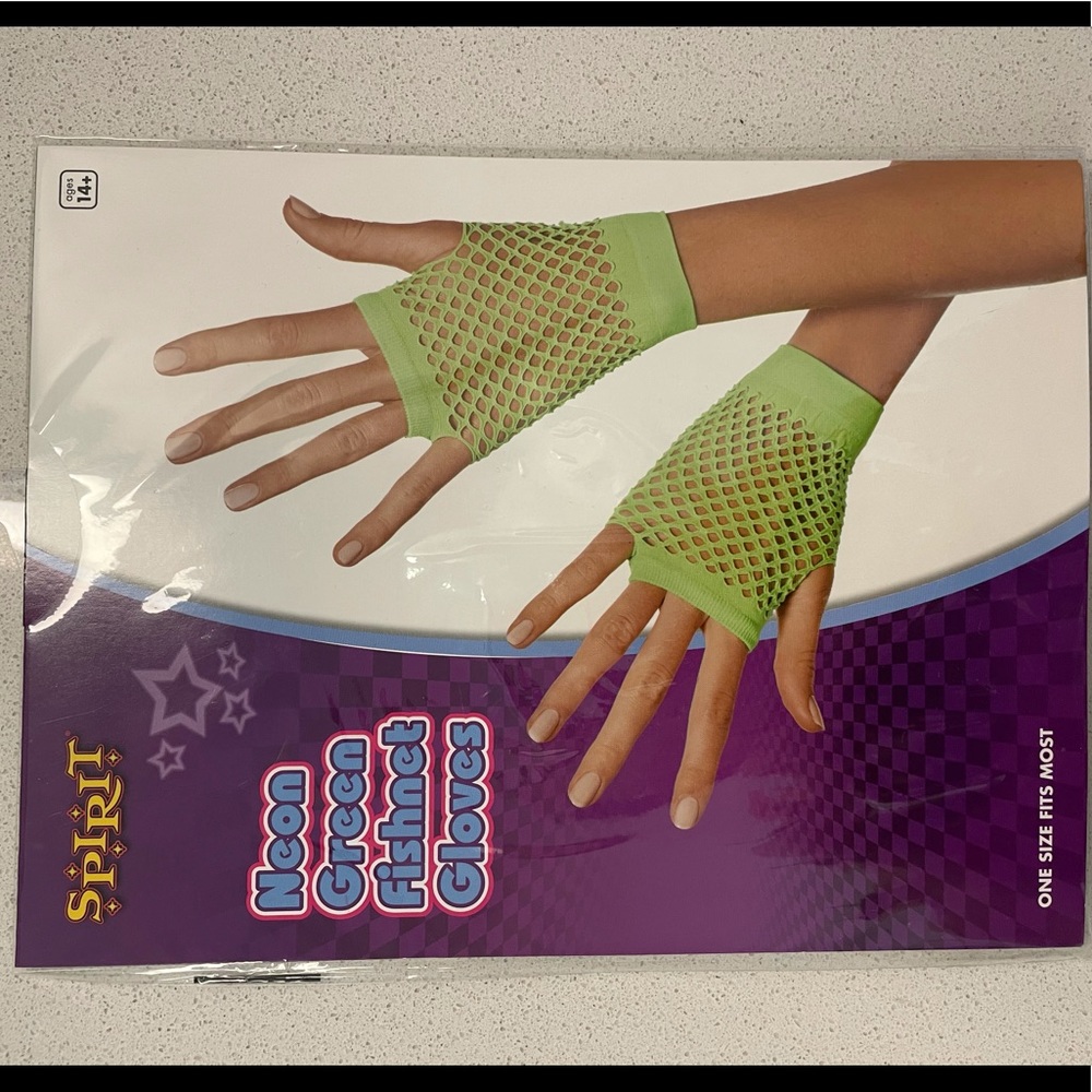 Neon green fishnet gloves